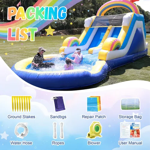 Miniatura 9 de Tobogán acuático inflable de grado comercial de 24 pies (L) para adultos y niños (toboganes dobles), toboganes acuáticos de PVC resistente