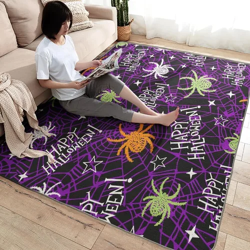Miniatura 4 de Alfombras de araña para dormitorio, sala de estar, alfombra de tela de araña de Halloween de 3 x 4, lavable, antideslizante, suave, alfombra de área