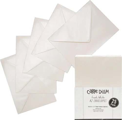Pukka Pad, Carpe Diem - Sobres engomados para tarjetas de felicitación e invitaciones, paquete de 25 sobres blancos frescos, A2, 4.38 x 5.75 pulgadas