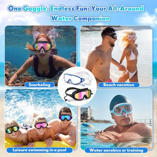 Miniatura 7 de Kanayu 10 gafas de natación para adultos con tapones para los oídos, clip para la nariz, visión amplia, sin fugas, antiniebla, para adultos, hombres