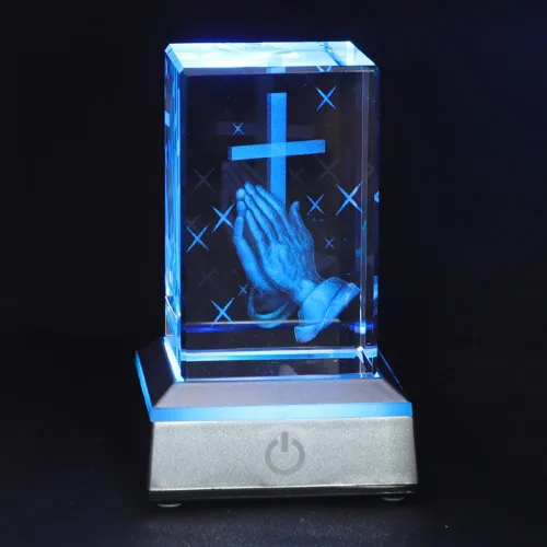 Miniatura 8 de KOMI Estatua de la Virgen María de cristal 3D con base de luz LED, estatuas de madre María grabadas con láser, regalos religiosos para mujeres