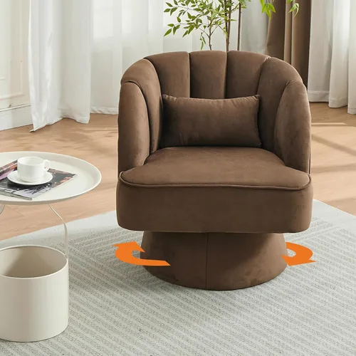 Miniatura 14 de GarveeHome Silla de acento moderna giratoria de barril, sillón tapizado de terciopelo de 360 grados con respaldo a rayas y acolchado suave, cómoda