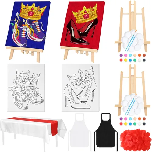 Miniatura 11 de Zhanmai 112 Piezas Kit de Sorber y Pintar para Adultos Noche de Cita Lienzo Predibujado Kit de Pintura para Parejas Pintura en Lienzo Arte