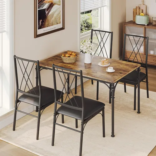 Miniatura 3 de Juego de mesa de comedor para 4 mesas de comedor y sillas modernas, juego de 4 sillas para 4 con banco de madera para comedor, comedor, juego