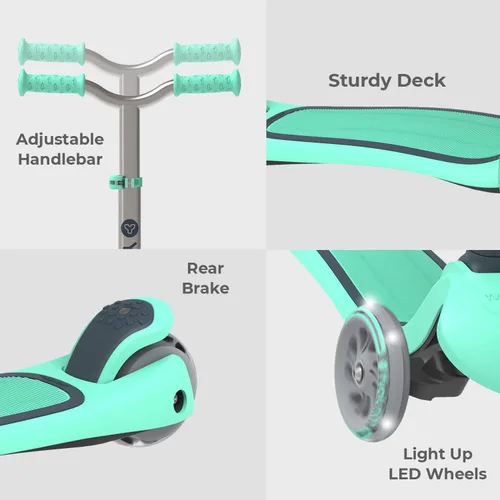 Miniatura 3 de Yvolution Y Glider Air Scooter para niños, patinete de 3 ruedas para niños pequeños, altura ajustable en 4 posiciones, inclínate para dirigir