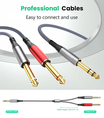 Miniatura 4 de Tisino Cable divisor estéreo TRS en Y de 1/4 de pulgada, 3.3 pies, estéreo de 1/4 de pulgada a doble 0.250 in TS Mono Insert Y-Splitter TRS 1/4