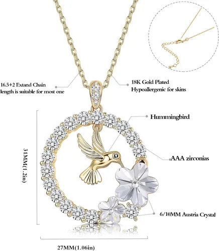 Miniatura 4 de Sllaiss Collar con colgante de colibrí chapado en oro de 18 quilates para mujer collar de animales cristales de Austria regalo de joyería