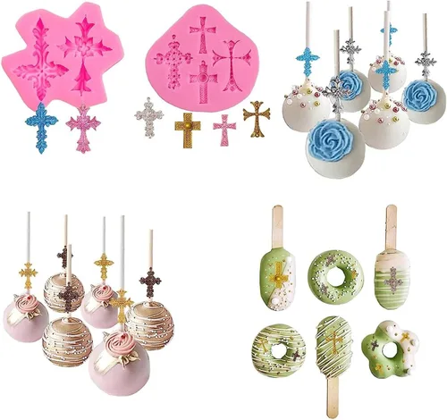 Miniatura 5 de Moldes de Cruz de Silicona, 2 Piezas Decoraciones de Pastel de Bautismo Molde de Pastel de Cruz Molde de Cruz Adornos de Pastel de Bautismo