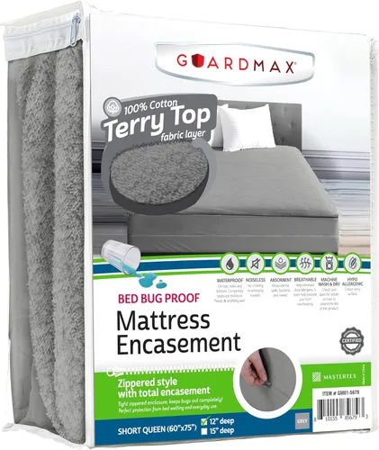 Miniatura 96 de Guardmax Funda de colchón Queen con cremallera, protector de colchón 100% impermeable, suave y absorbente de algodón de rizo superior para niños, 1
