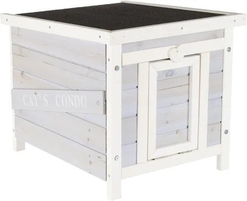TRIXIE Casa pequeña para gatos al aire libre, resistente a la intemperie, con suelo elevado, techo de asfalto con bisagras y apertura cubierta,