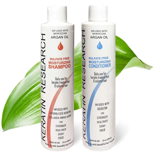 Keratin Research Champú y acondicionador sin sulfato y sal, para tratamiento posterior a la queratina, flequillo de cortina, cabello teñido, natural