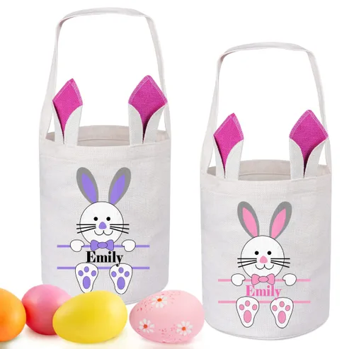 Miniatura 6 de Paquete de 2 cestas de Pascua personalizadas para niños y niñas, regalos de Pascua personalizados de Touber, cesta de Pascua para conejito