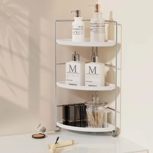 Miniatura 3 de Organizador de encimera de baño de 3 niveles, organizador de baño de plástico, bandeja de tocador de maquillaje de instalación sin herramientas