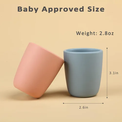 Miniatura 6 de Vaso de silicona para niños pequeños, paquete de 2 vasos de entrenamiento de silicona sin BPA para bebés de 6 meses o más, 4 onzas líquidas taza