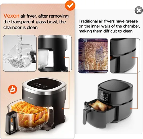Miniatura 4 de Vexon Freidora de aire de 4.5 cuartos de galón, cocina compacta de aire caliente de 1200 W con ventana visible, cesta antiadherente, pantalla táctil