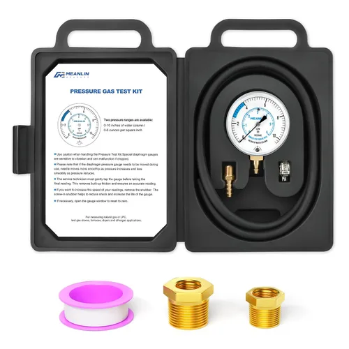 MEANLIN MEASURE Kit de prueba de presión de gas colector WC de 0-10", kit de manómetro para gas natural o gas LP con manguera de 40 pies, accesorio