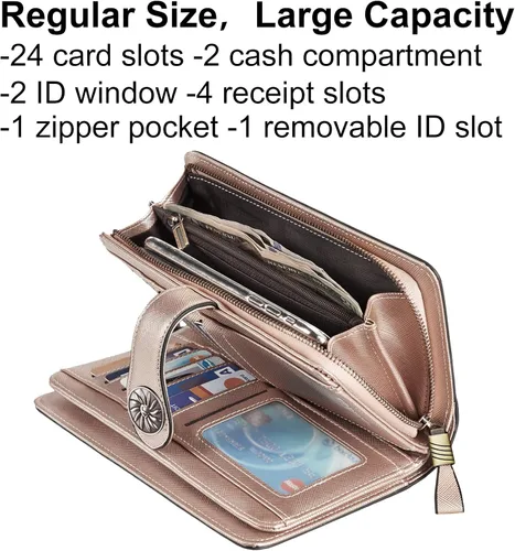 Miniatura 3 de Travelambo Billetera para mujer de gran capacidad con bloqueo RFID de cuero genuino