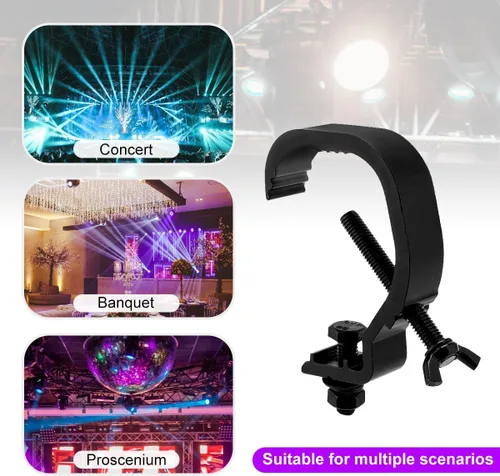 Miniatura 5 de Paquete de 10 ganchos de abrazadera de luz de escenario resistente, capacidad de carga de 45 libras, abrazadera en C de aleación de aluminio, ajuste