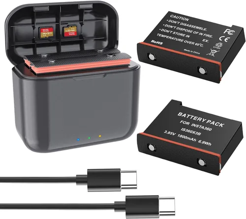 Baterías X3 (2 paquetes) con concentrador de carga rápida para Insta360 X3, estación de almacenamiento de carga de batería de 2 canales portátil