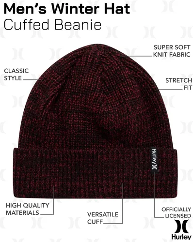 Miniatura 2 de Hurley Gorro con puños para hombre, clásico de peso medio, suelto, de invierno, para hombre