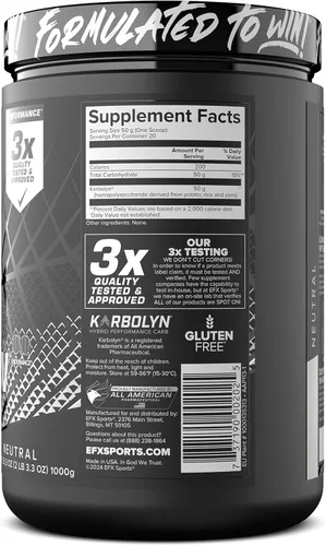 Miniatura 9 de EFX Sports Karbolyn Fuel Polvo de Carbohidratos de Absorción Rápida Carga de Carbohidratos, Energía Sostenida, Recuperación Rápida Sin