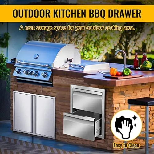Miniatura 7 de Cajones de cocina para exteriores, cajones de acceso dobles para barbacoa con mango de acero inoxidable, cajones de isla para cocinas al aire libre