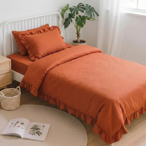 Miniatura 20 de Anluoer - Juego de cama individual con edredón de 5 piezas, rosa en una bolsa con sábanas, juego de ropa de cama de todos los días con volantes