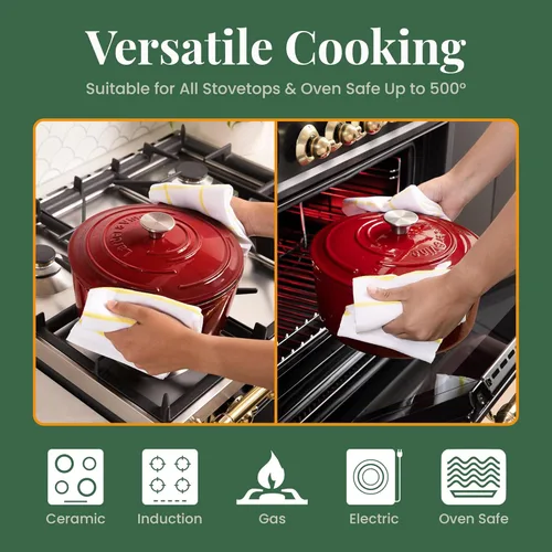 Miniatura 5 de Larder & Vine Olla holandesa de hierro fundido esmaltado con tapa, para hornear pan, compatible con todas las estufas y apta para horno hasta 500 °