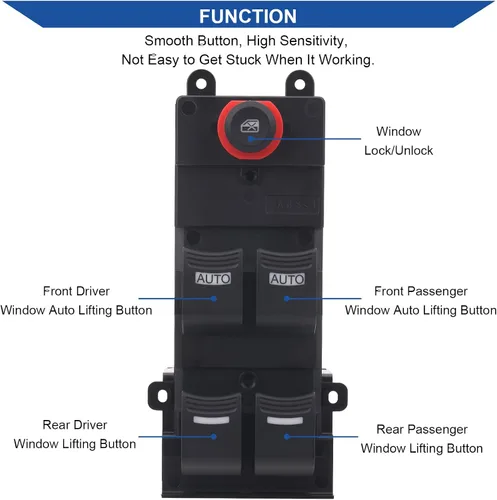 Miniatura 3 de Obaee Interruptor de ventana principal Botón de control de potencia delantero izquierdo lado del conductor compatible con Acura MDX 3.7L V6 2007
