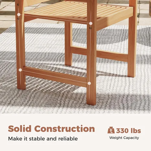 Miniatura 6 de Tangkula Juego de 2 sillas de comedor de madera para patio, sillas de comedor de madera para exteriores con respaldo alto y asiento de listones