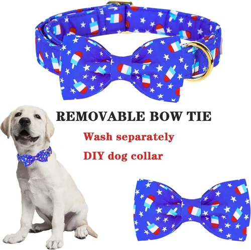 Miniatura 3 de Collar de perro con corbatín para el 4 de julio, collar patriótico ajustable para perros pequeños, medianos y grandes Paleta de bandera B