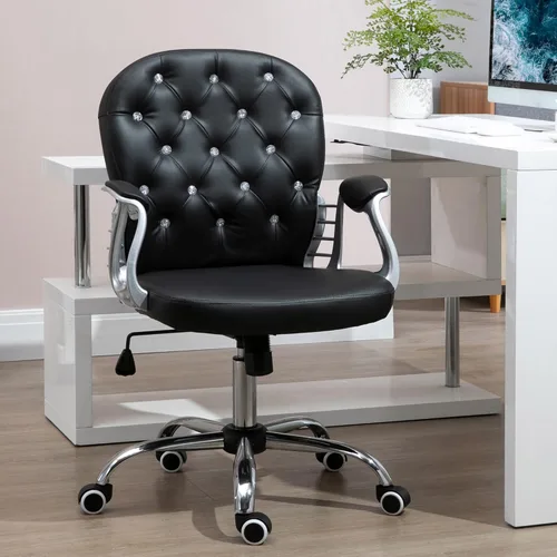Miniatura 2 de Vinsetto Silla de tocador de maquillaje, silla de piel sintética para computadora con botones, reposabrazos acolchados, altura ajustable y ruedas
