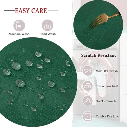 Miniatura 5 de Joyfol Day Caminos de Mesa de Navidad, Impermeable Jacquard Verde Flor de Pascua Camino de Mesa para Navidad Vacaciones Invierno Festival Cocina