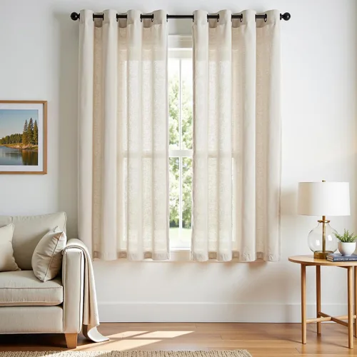 Miniatura 59 de jinchan Cortinas de 108 pulgadas Mezcla de Lino de Lino Semi Transparentes Filtrado de Luz y Resplandor Cortinas Extra Largas para Sala de Estar