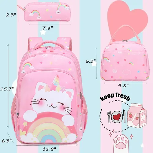 Miniatura 6 de Mochila de escuela primaria para niñas con lonchera, mochila de regreso a clases
