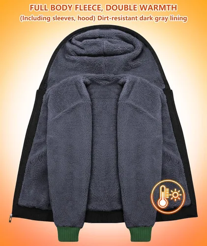 Miniatura 61 de GEEK LIGHTING Sudadera con capucha y cremallera para hombre, forro polar, chaqueta gruesa con capucha para invierno, cálida sudadera atlética