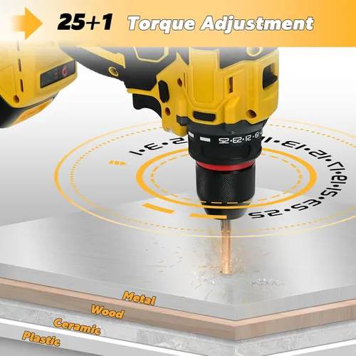 Miniatura 2 de Taladro inalámbrico, taladro eléctrico para batería Dewalt de 20 V, destornillador sin escobillas con 2 velocidades variables, par de torsión 25+1