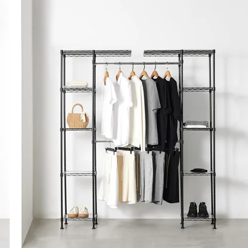 Miniatura 2 de Amazon Basics Organizador de Armario Colgante de Metal Ajustable y Expandible con Estantes, 57-80''L x 14''W x 72''H, Negro