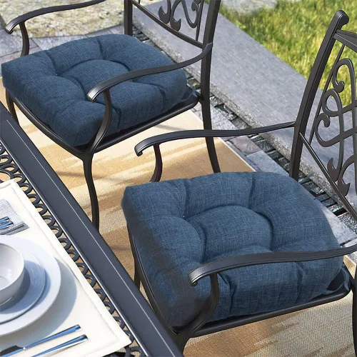 Miniatura 12 de Magpie Fabrics Juego de 2 cojines de asiento capitoné para exteriores e interiores con lazos, 19 x 19 pulgadas, impermeables, para silla de patio
