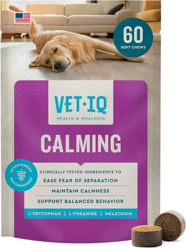 VetIQ Suplemento calmante de apoyo para perros, masticables calmantes que ayudan a controlar el estrés y promover la relajación, alivio de la