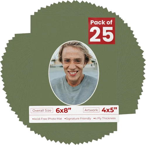 Miniatura 25 de Alfombrilla de 6 x 8 pulgadas, corte biselado para fotos de 4 x 5 pulgadas, diseño ovalado de color gris medio, sin ácidos, mate para proteger tus
