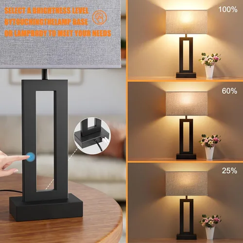 Miniatura 2 de Seealle Juego de 2 Lámparas de Mesa de Noche para Dormitorios - Lámpara de Cabecera Táctil con USB C+A, Regulable de 3 Niveles para Mesas Auxiliares