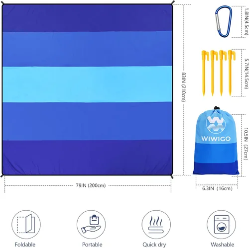 WIWIGO Manta de playa impermeable a prueba de arena tapete de playa 79" X 83"/10'x9' para 2-8 adultos, de secado rápido, tapete de picnic al aire