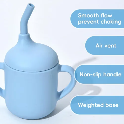 Miniatura 3 de Vasos de silicona para bebés, vaso con popote de silicona inastillable, vasos para niños pequeños de 1 a 3 años, taza abierta para bebé, 6 meses