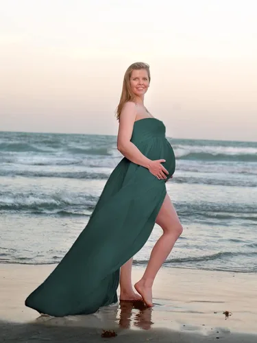Miniatura 3 de YnimioAOX Vestido de maternidad de tubo sin tirantes con hombros descubiertos para mujer, para fotografía, vestido de gasa frontal dividido