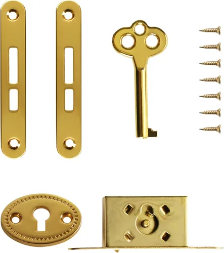 Joyero chapado en oro antiguo con llave y tornillo de montaje para mini cerraduras, cerraduras de joyero, reemplazo de cerradura de muebles (oro,