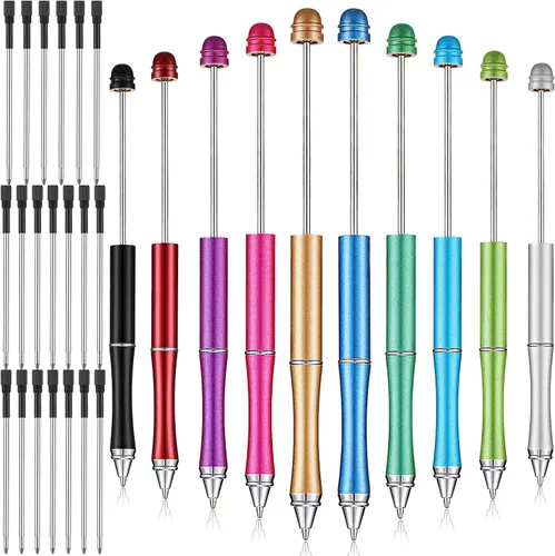 Chivao 10 bolígrafos de metal con cuentas a granel, bolígrafo de tinta negra con recambios, artículos surtidos para cuentas focales, regalos de