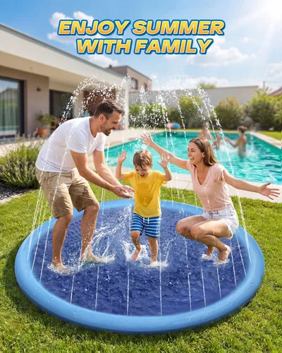 Miniatura 5 de Raxurt Almohadilla para salpicaduras, antideslizante y gruesa para niños de 4 a 8 años, tapete de rociadores para perros, piscina de verano, Azul