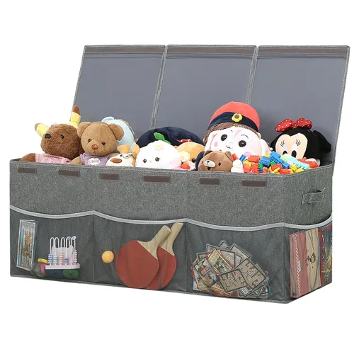 Caja de juguetes extra grande con bolsillos de malla, organizador de almacenamiento de juguetes para niños, caja para hornear, organizadores de