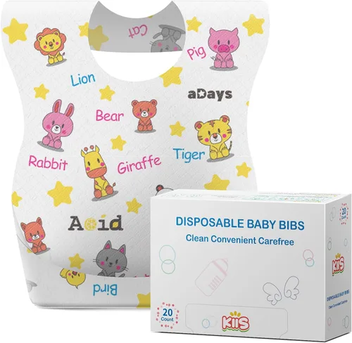 Miniatura 14 de KIIS Baberos desechables para bebés, niños y niñas, empaquetados individualmente, higiénicos, suaves y a prueba de fugas (20 unidades/60 piezas)